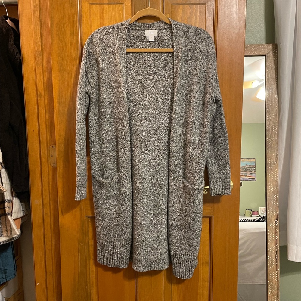 Dark Heather Grey Open Front Long Cardigan
